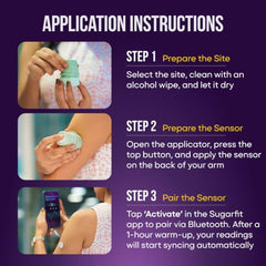 Sugarfit CGM Glucose Monitor for diabetes Pack of 2 | Wearable Arm Sensor, Bluetooth Connected CGM Sugar Test Machine for home | 30-Day Glucose Tracking | Free 1:1 Coach & App