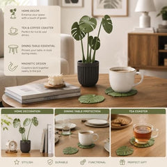 Pack of 1 Monstera Leaf Coaster Set with Pot | Artificial Plants with Pot | Home decore | Multi-Purpose Heat Resistant Coasters & Table Trivets for Personal/Office/Home/Restaurant (1)