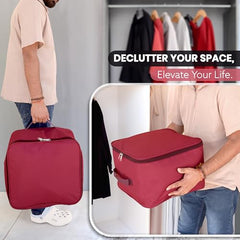 Storite 2 Pack Nylon Wardrobe Bag Underbed Cloth Storage Organizer | Moisture Proof Storage Bag, Storage box for Clothes Saree Bags, Zippered Closure & Handle - Magenta,37x34x23 cm