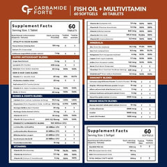 Carbamide Forte Multivitamin Tablet for Men with Probiotics & Salmon Omega 3 fish Oil Capsules | Salmon Fish Oil Omega 3 Capsule 1000mg and Multivitamin Tablets Combo | 60 Tablets + 60 Softgels