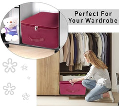 Storite 2 Pack Nylon Wardrobe Bag Underbed Cloth Storage Organizer | Moisture Proof Storage Bag, Storage box for Clothes Saree Bags, Zippered Closure & Handle - Magenta,37x34x23 cm
