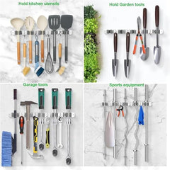 Dargoba Broom Holder Wall Mounted, Mop Holder for Wall, Broom Stick Holder Mounted Stand, Storage Broomstick Brush Mount Organizer with Hanger Hooks (5 Slot 6 Hooks)- Grey, Polypropylene