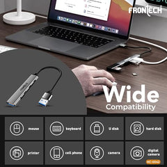 Frontech 8-in-1 Multi-Port Expansion Hub, Dual Input (USB-C & USB), High-Speed Data Transfer, Metal Matt Finish, Backed with 1 Year Warranty (NC-0058)