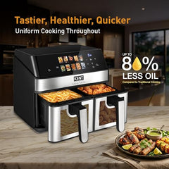 KENT Digital Air Fryer 5L | 1400W | Bake, Grill & Roast | Up to 80% Less Oil Usage | 8 Preset Menu | Rapid Heat Circulation | Digital Display & Touch Control Panel | Glass Window with in built Light