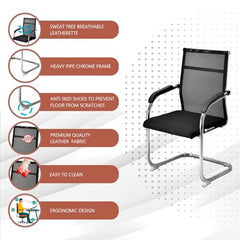 GOYALSON Visitor Chair Leather Back and Cushioned seat Chrome Base Suitable for Reception Home Conference Room Study Computer Restaurant Chair (1 Leather Back, z Black, Standard)