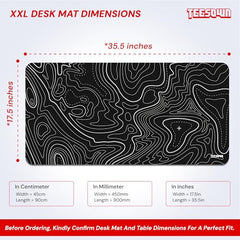 White Topographical XXL Gaming Deskmat 900x450mm – Extended Mousepad for PC