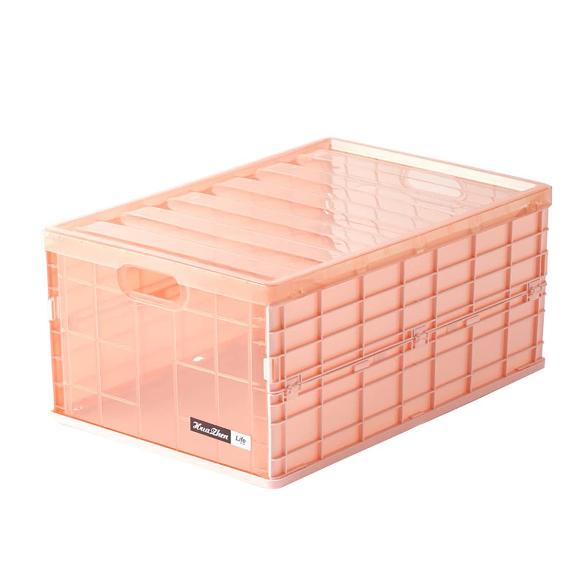 SYGA Large Storage Box Plastic Foldable Transparent Belt Cover Clothes Toy Book Snack Size Finishing Box(Pink)