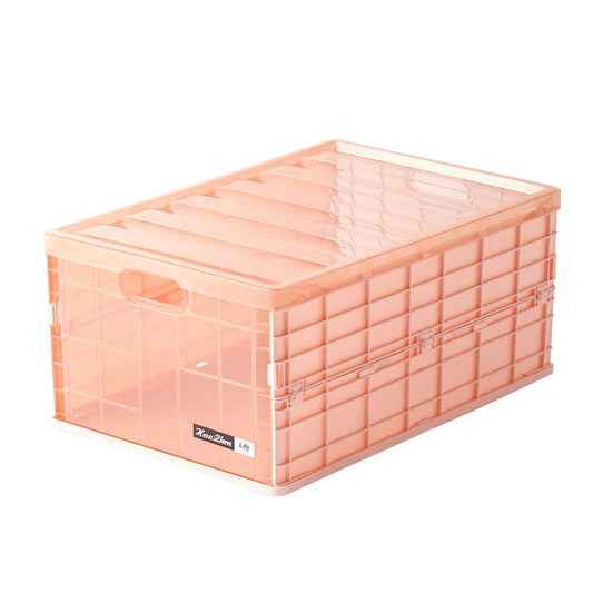 SYGA Large Storage Box Plastic Foldable Transparent Belt Cover Clothes Toy Book Snack Size Finishing Box(Pink)