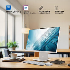 Lenovo IdeaCentre AIO Intel Core 5 210H 27" QHD (16GB RAM/1TB SSD/Win11/Microsoft 365 Basic + Office Home 2024/3Wx2 Harman Speakers/Wireless EOS Keyboard & Mouse, Grey), F0HM00PYIN All-in-One Desktop