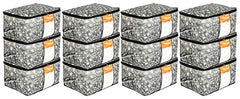 Kuber Industries Flower Print Foldable Woven Underbed Storage Bag|Large Storage Organiser|Blanket Cover with Transparent Window|Size 65 x 45 x 31 CM (Black)-KUBMART16598(Fabric)