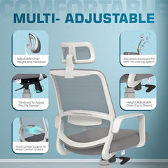 Da URBAN® Dysen Office Chair, High Back Mesh Ergonomic Home Office Desk Chair with 1 Year Warranty,Tilt Lock Mechanism (Grey)