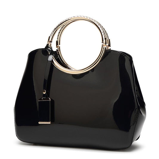 SYGA Leather Glossy Women's Bag Bride Wedding Handbag Women's One Shoulder Crossbody Stylish Bag(BLACK)