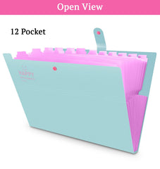 SYGA Cute Smiling Face Multi-Layer Accordion Bag Storage A4 Folder, Small Fresh Test Paper Bag Ticket Information Bag 12 Grids (Green)