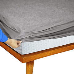 Feelme Mattress Cover King Size 84x84 Waterproof Cotton Mattress Protector for Double Bed (84x84 Inch/ 7x7 Feet Grey) 210 GSM 100% Waterproof