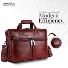 Hammonds Flycatcher Genuine Leather 15.6 Inch Laptop Office Bag for Men | 15.6” Padded Laptop Sleeve| 3 Zip Pockets| Detachable & Adjustable Strap| Pen,Wallet & Mobile Pocket |Durable|1 Year Warranty