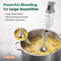 Kanchan Majesty Hand Blender with 3 Stainless Steel Blades Mincer, Whisking, Beater | Electric Blender for Kitchen with Low Noise Powerful 180W Copper Motor 2-Speed Control - 2 Year Warranty (Beige)