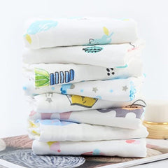 MOMISY 6 Layers Dry Muslin Wash Cloth Organic Cotton Face Towel Handkerchief for Baby New Born/Infants/Toddlers -Printed, Pack of 10, Multicolor