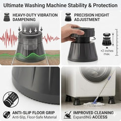 SR Advance Upgraded Anti-Vibration Pads for Washing Machine | Heavy Duty Shock Absorbing & Noise Reduction Rubber Pads | Extra Large Adjustable Stand for Front & Top Load Washer, Dryer & Refrigerator