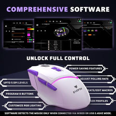 EvoFox Performance Series Banshee Rechargeable Wireless Gaming Mouse (2.4G+BT+Wired), Hyper Connect-Pixart3325 Sensor, Upto 1000Hz Polling Rate & 10000DPI,8 Programmable Buttons,Comprehensive Software