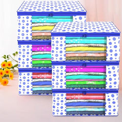 Kuber Industries Non-Woven Foldable Saree Covers With Zip|Polka Dots Wardrobe Organizer For Clothes|Transparent Window Keep 8 To 10 Saree|Suitable For Lehenga, Suit, Dress|Pack Of 9 (Blue & White)