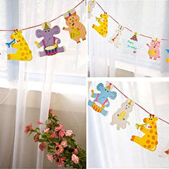 SYGA Cartoon Animal Birthday Decor Banner Kids Animal Big Happy Family for Baby Shower Party and Birthday Party Banner