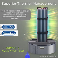 PiBOX India NVME M2 Enclosure Fan, SSD Enclosure - USB 3.2 10Gbps, Tool-Free M.2 NVMe Case, PCI-E NVMe Reader, USB-C, Supports M & B&M Keys, 2230/2242