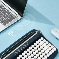 YUNZII ACTTO B303 Wireless Typewriter Keyboard, Retro Bluetooth Aesthetic Keyboard with Integrated Stand for Multi-Device (B303, Midnight)
