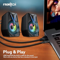 FRONTECH Multimedia Speakers, 12W Output, 2.0 Channel Stereo Sound, RGB Lighting, USB Powered, 3.5mm AUX, 1 Year Warranty (SPK-0014)