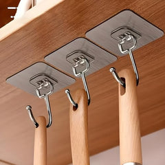 JIALTO Adhesive Hooks, Heavy Duty 5 kg Wall Hooks, Nail-Free Reusable Stainless Steel Sticky Hangers for Multipurpose Kitchen, Bathroom & Home (10 Pcs)