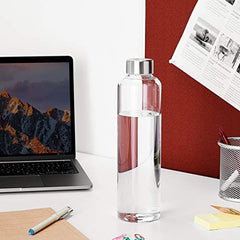 Amazon Brand - Solimo Silica Glass Bottle with Flip Cap, 1 Litre, Set of 4, Transparent