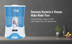 Pureplus Gravity Water Filter | 20 Liter Top Water Purifier | Chemical Free, Electricity Free | Water Filter for Home, Kitchen & Camping (White & Blue)