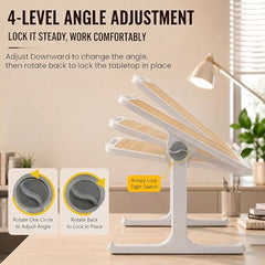 StarAndDaisy T9 Foldable Bed Table for Laptop & Study, 4-Level Adjustable Angled Tabletop, Large Desktop Surface with Anti-Slip Stopper, Tablet & Phone Slot, Storage Drawer, Stable Legs, PP & TPE