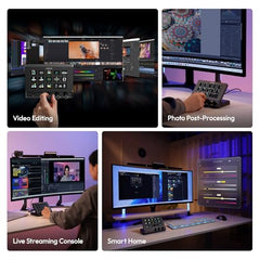 ULANZI D200X Creative Deck Macro Keyboard, 14 LCD Keys & 3 Encoder Knobs, 8-in-1 Hub w 4K HDMI, 3.5mm Audio, SD/TF Reader, USB 3.2 10Gbps, for Video Editing/Streaming/Smart Home PC, Mac