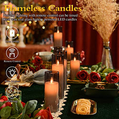 Flameless LED Pillar Candle Set of 2 | Acrylic Fiber Glass | Dancing Faux Wick | Remote Control with Battery Operated 3 AA | Home Décor & Gifting | 3" D x 6" H | Red