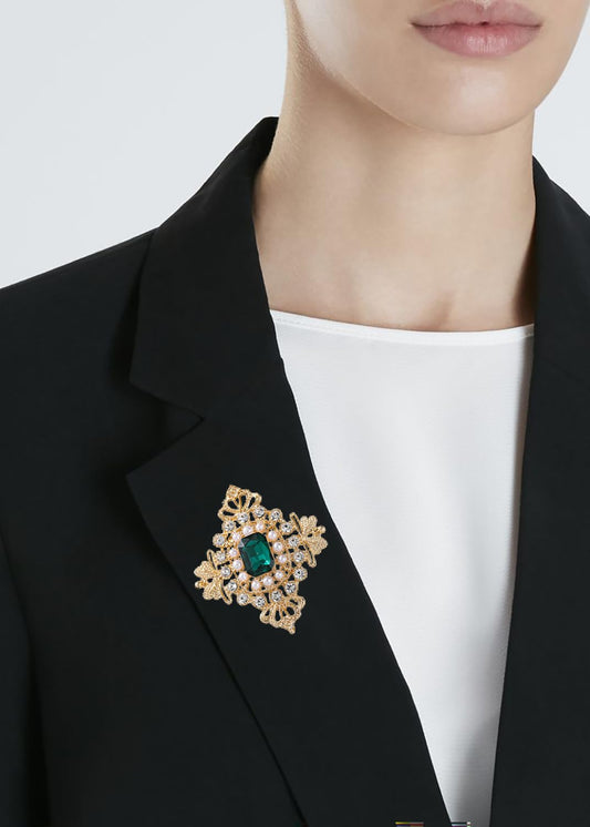 SYGA Brooch Pin Fashion Crystal Rhinestone Jewellery Pin Vintage Clothing Accessories Decoration Green Diamond Brooches For Women- S214