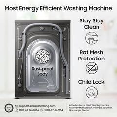 Samsung 8 Kg 5 Star Eco Bubble Technology, AI Control & Wi-Fi, Fully-Automatic Front Loading Washing Machine Appliance (WW80T504DAN1TL, Digital Inverter, In-Built Heater, Inox)