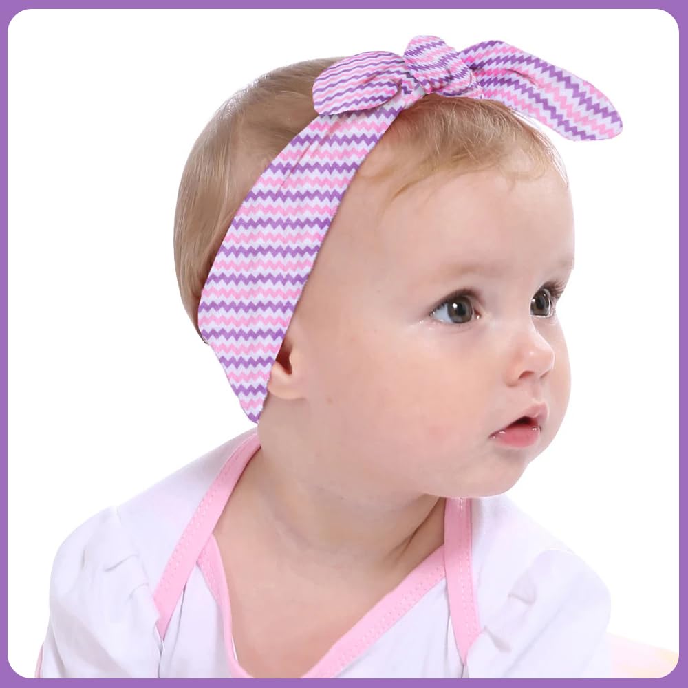 SYGA 3 Pcs Baby Headband Cotton Bow Stretchable Hairband for Newborn Infant Toddlers Kids 0-3 Year- Dotted Blue