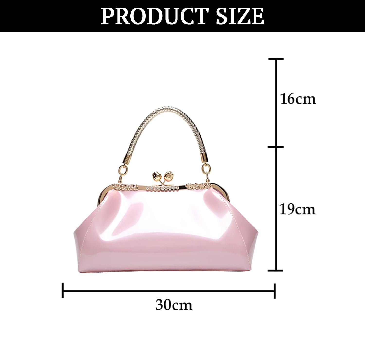 SYGA Women's Glossy Patent Leather Handbag Kiss Lock Purse Top Handle Handbag Suitable Gift for a festival,occasion,Birthday(PINK)