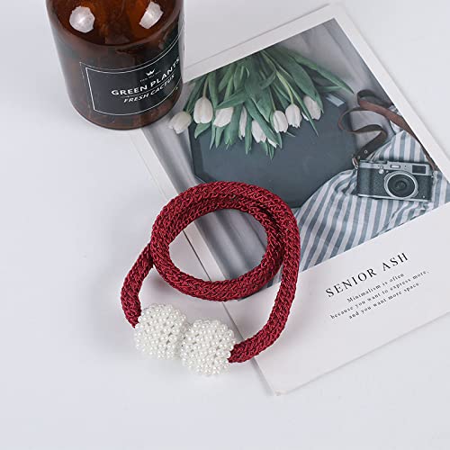 Syga 2Pcs Curtain Tiebacks 46cm Curtain Clip Rope Holdbacks Classy Decorative Pearl Holder Buckles for Home Hotel Window Draperies Rope Ties Office Living Bedroom Decoration- Pack of 2, Beige