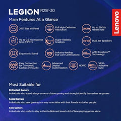 Lenovo Legion R27fc-30, 27 Inch (68.58cm), FHD 1920x1080, 240Hz, Black, 0.5ms, AMD FreeSync, NVIDIA G-Sync, 99% sRGB, Speaker, 2xHDMI, 1xDP, Tilt, Swivel, Pivot, Height Adjust Stand Gaming Monitor
