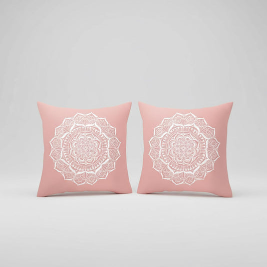 MOMISY Decorative Polyester Home Sofa Bedside Cushion Throw Pillow Covers, 45 x 45 cm, Pack of 2 (Rangoli Pink2)