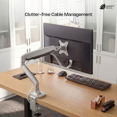 Green Soul Heavy Duty Single Monitor Gas Spring Stand|Fits 17-45" Screen|15Kg Weight Capacity | VESA Plate, Grommet & C-Clamp Base|Desk Mount Monitor Riser|Tilt, Swivel & Rotation |Grey