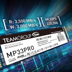 TeamGroup MP33 256GB Nvme M.2 2280 Pcie Gen 3 Gaming SSD, 3D NAND TLC, SLC Cache, Internal Solid State Drive, Speed Up to 1600/1000 MB/s, High Performance, Low Latency, ECC Function, for PC & Laptop