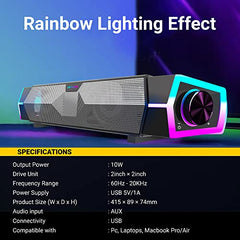 Ant Esports GS170 Gaming Speaker for PC, Stereo 2.0 USB Powered Desktop Speaker with 3.5 mm Aux-in, in-line Volume Control, RGB LED Lights Mini Multimedia Speakers for PC, Laptop, Tablet, Cellphone