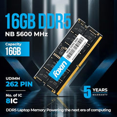 Foxin 16GB DDR5 Desktop RAM 4800MHz | UDIMM - 1.2V Low Voltage | 288-PIN Pin, 8 IC, Intel & AMD Compatible | High-Speed PC Memory Upgrade | 5 Years Warranty