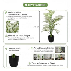 GARDEN GYANI Artificial Areca Palm Plant with Black Pot – 145 cm Tall Faux Tropical Decorative Plant with 35 Leaves for Home, Office & Living Room Décor
