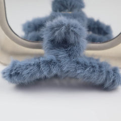 Soft Faux Fleece Fur Large Hair Clutcher/Hair Barrette Hair Clip Claw/Clamp/Pin/Fluffy/Accessories, Random Color For Women & Girls-Pack of 3 (Fog blue Mint Green Lemon yellow)