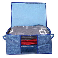Kuber Industries Non-Woven Underbed Storage Bag | Clothes Storage Organizer | Blanket Cover With Clear Window | Zipper Closure & Handle Cloth Organizer | Check-Design | Large | Pack Of 4 | Cream