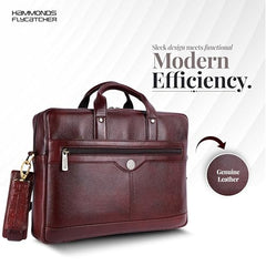 HAMMONDS FLYCATCHER Genuine Leather Office Bag for Men - 15.6 Inch Laptop Bag for Men, Adjustable Strap, Multi Compartments - Ideal for Office, Travel, Daily Use - 1 Year Warranty - Brown
