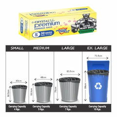 Crystal Scented Garbage Bags Black, Medium 19x22 Inches, 120 Bags | Jasmine Scented, 30 Pcs/Roll x 4, Tie-String, Wet & Dry Waste